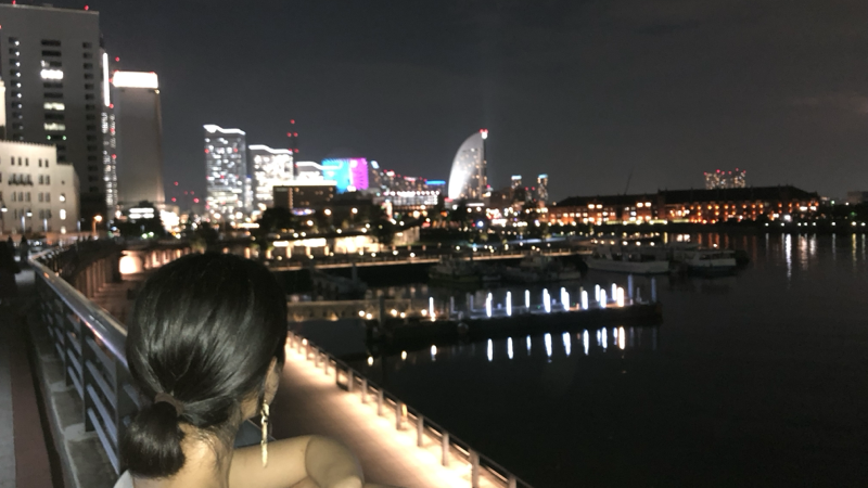 妻と横浜の夜景