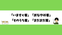 「いますぐ客」「おなやみ客」「そのうち客」「まだまだ客」